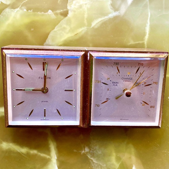 Florn solid brass  vintage  50s alarm clock and barometer  Very Rare  ex.cond. - Picture 3 of 8